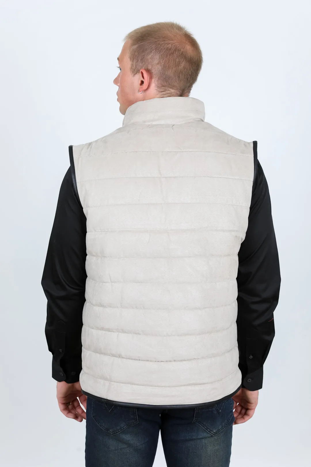 Men's Fur Lined Quilted Faux Suede Vest - Gray