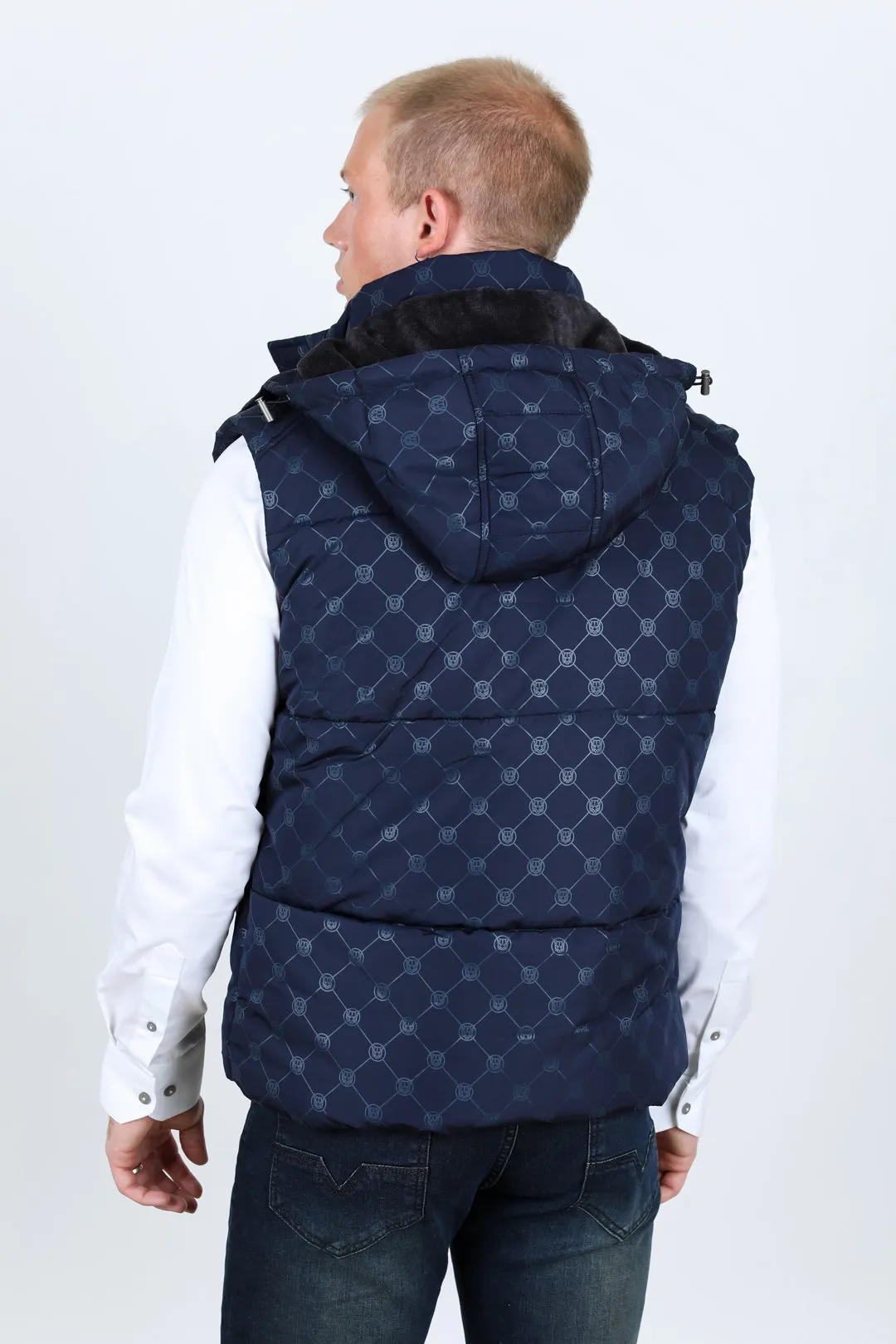 Men's Fur Lined Quilted Monogram Vest - Navy