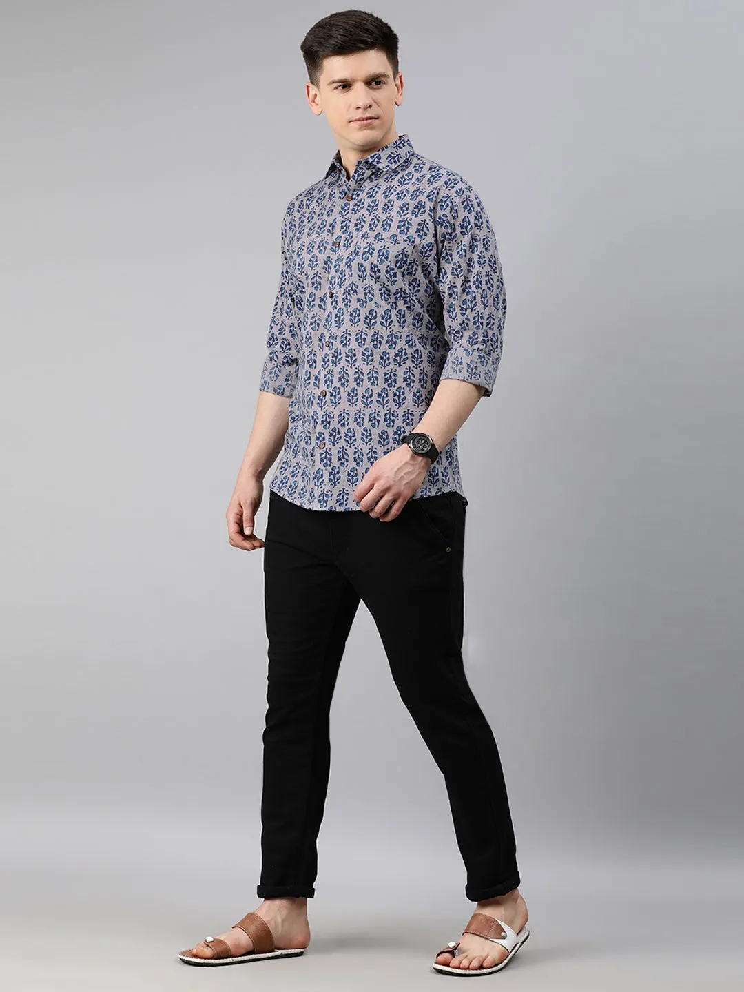 Men's Gray Cotton Full Sleeves Shirts For Men - Taantav