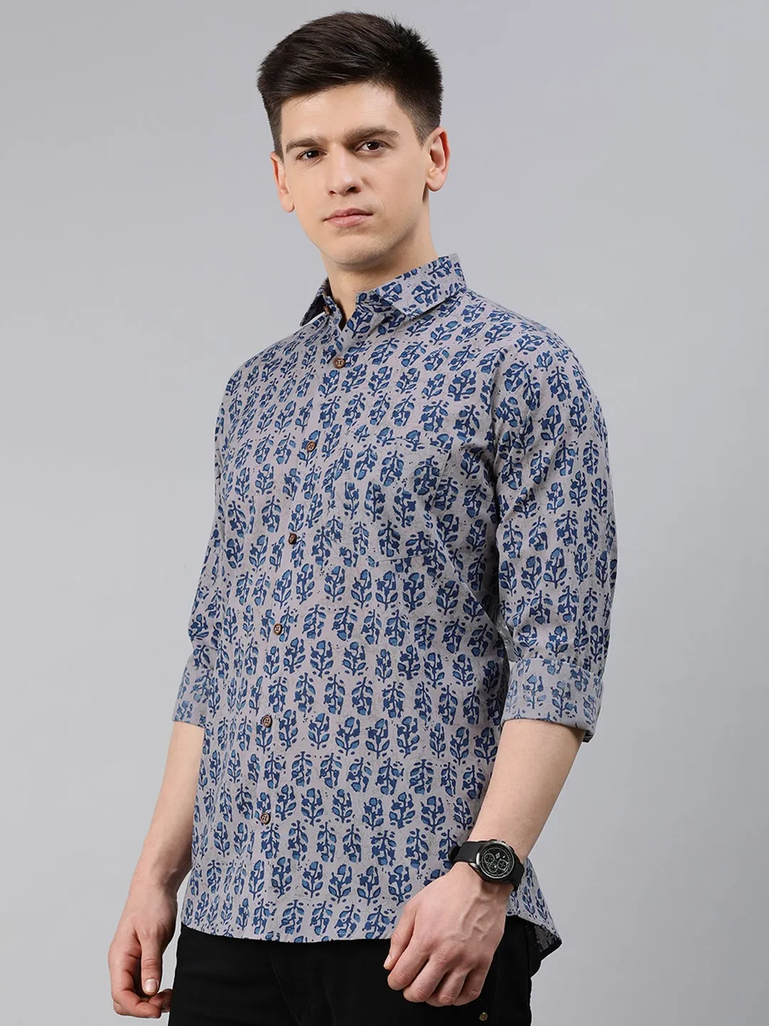 Men's Gray Cotton Full Sleeves Shirts For Men - Taantav