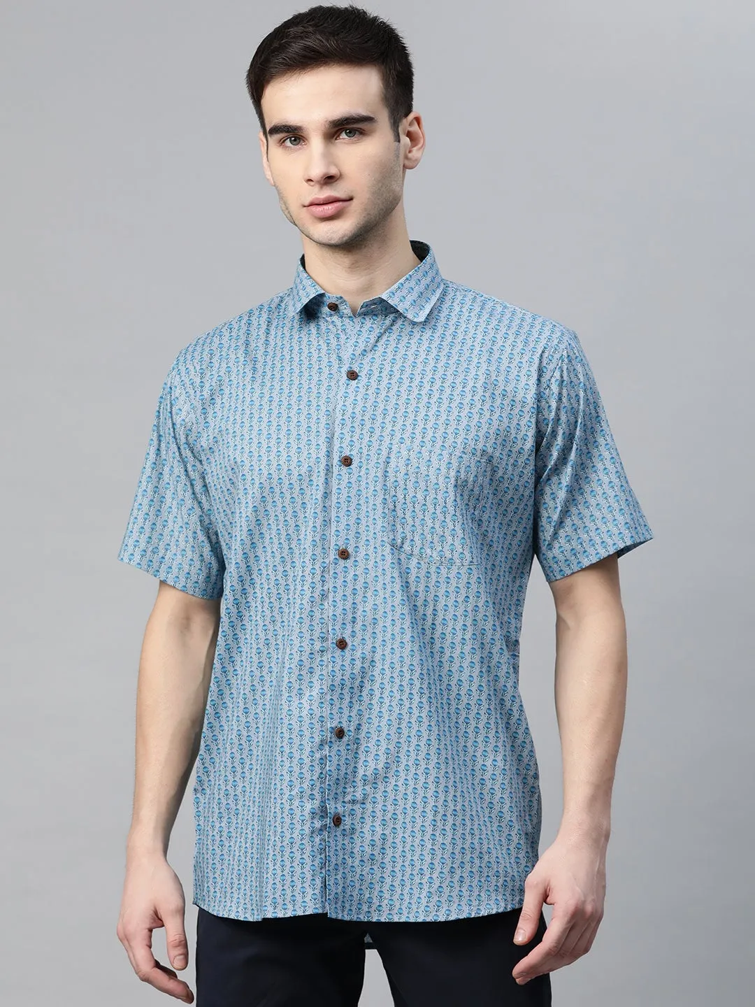 Men's Grey Cotton Half Sleeves Shirt - Taantav