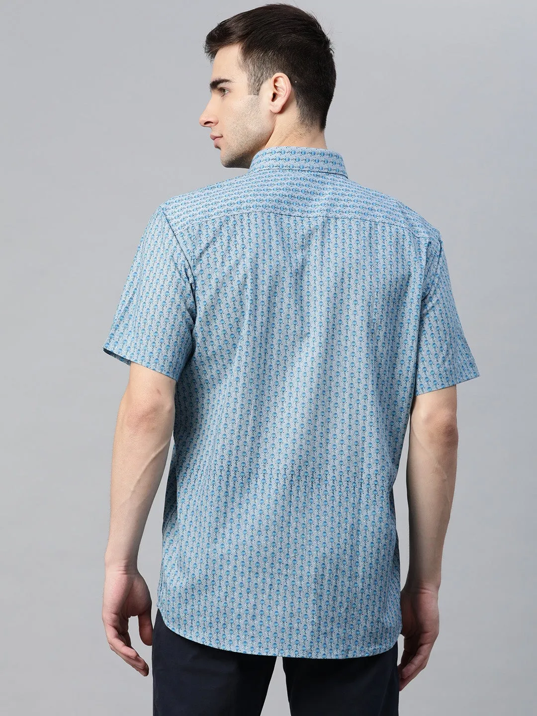 Men's Grey Cotton Half Sleeves Shirt - Taantav