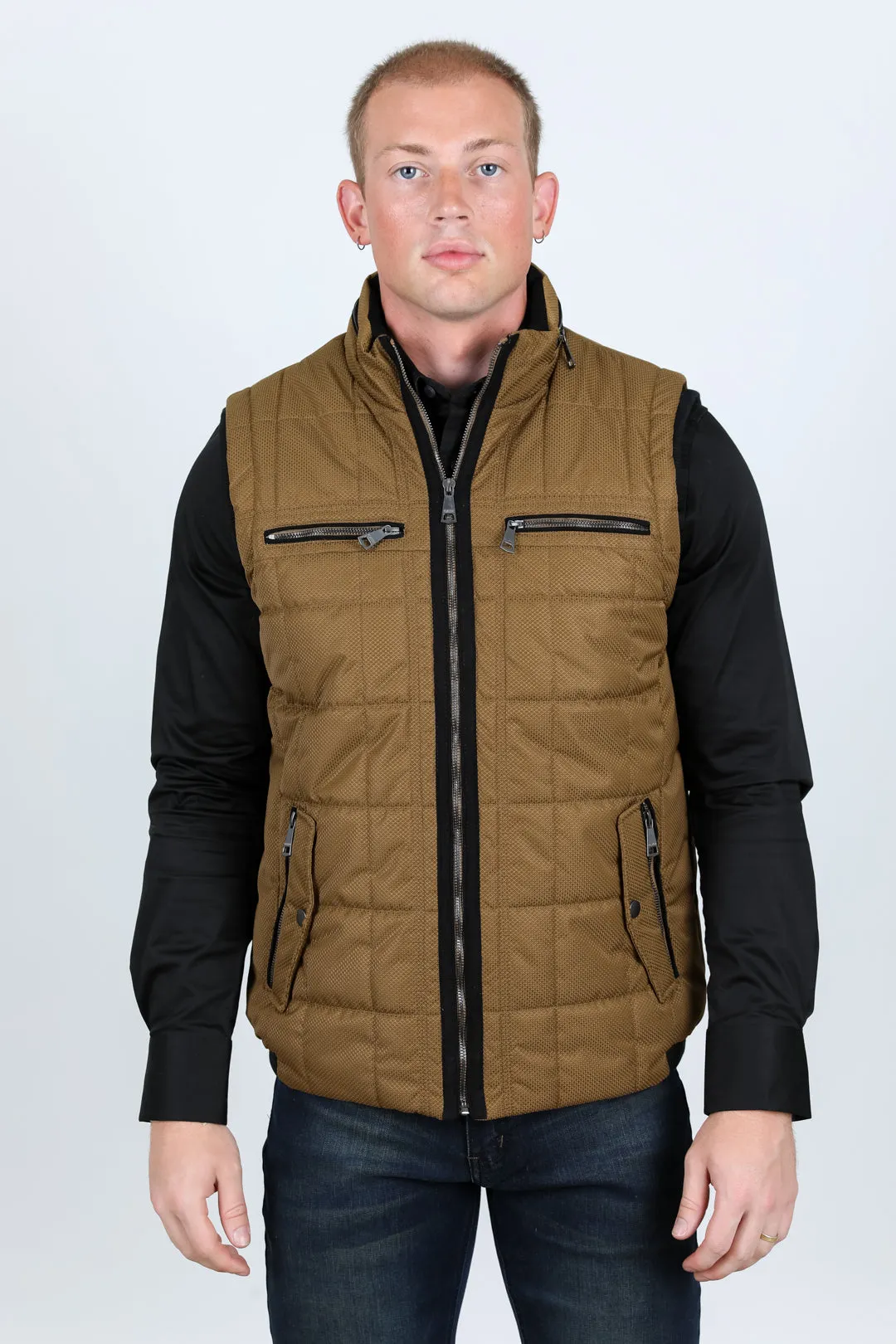 Men's Quilted Fur Lined Vest - Camel