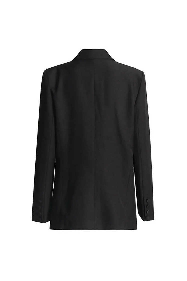 Minimalist White Rosette Lapel Collar Long Sleeve Single Breasted Boxy Blazer