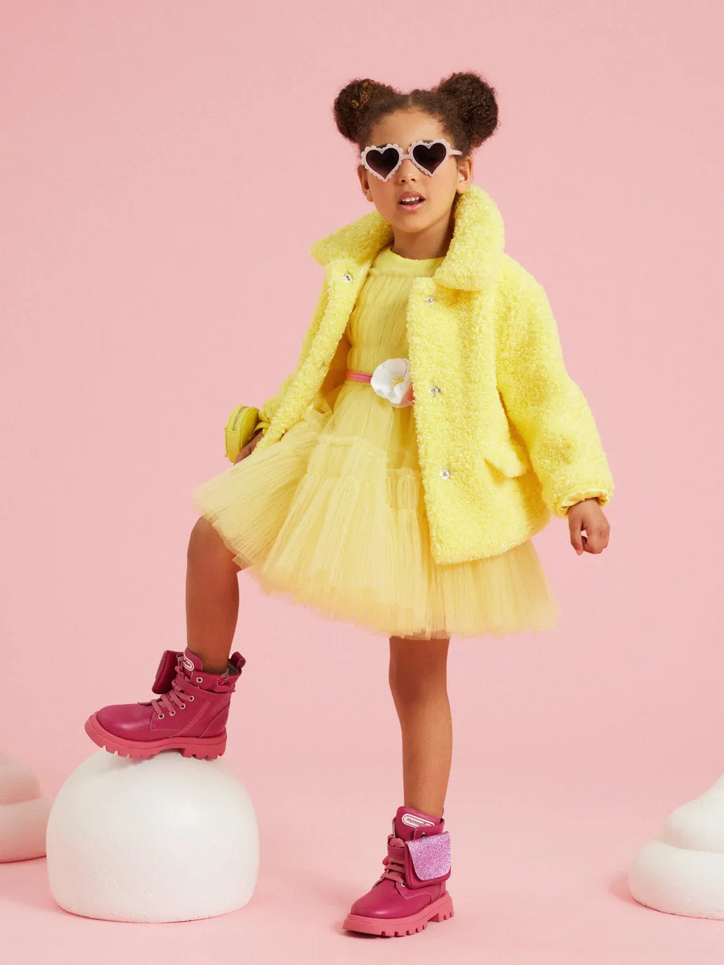 Monnalisa-Yellow Plush jacket for girls