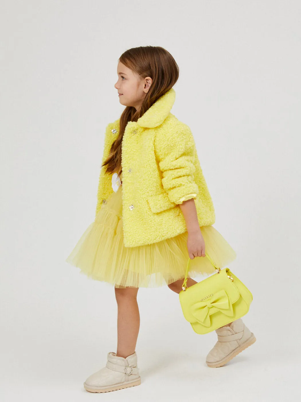 Monnalisa-Yellow Plush jacket for girls