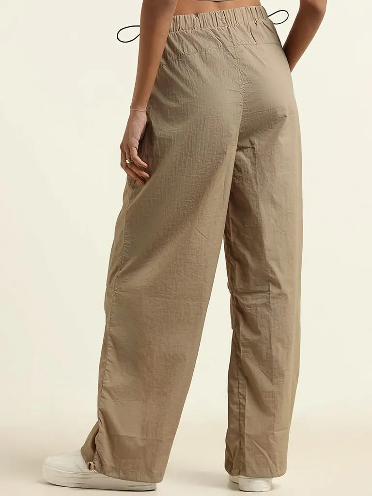 Nuon Beige Plain Parachute Pants