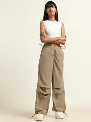 Nuon Beige Plain Parachute Pants