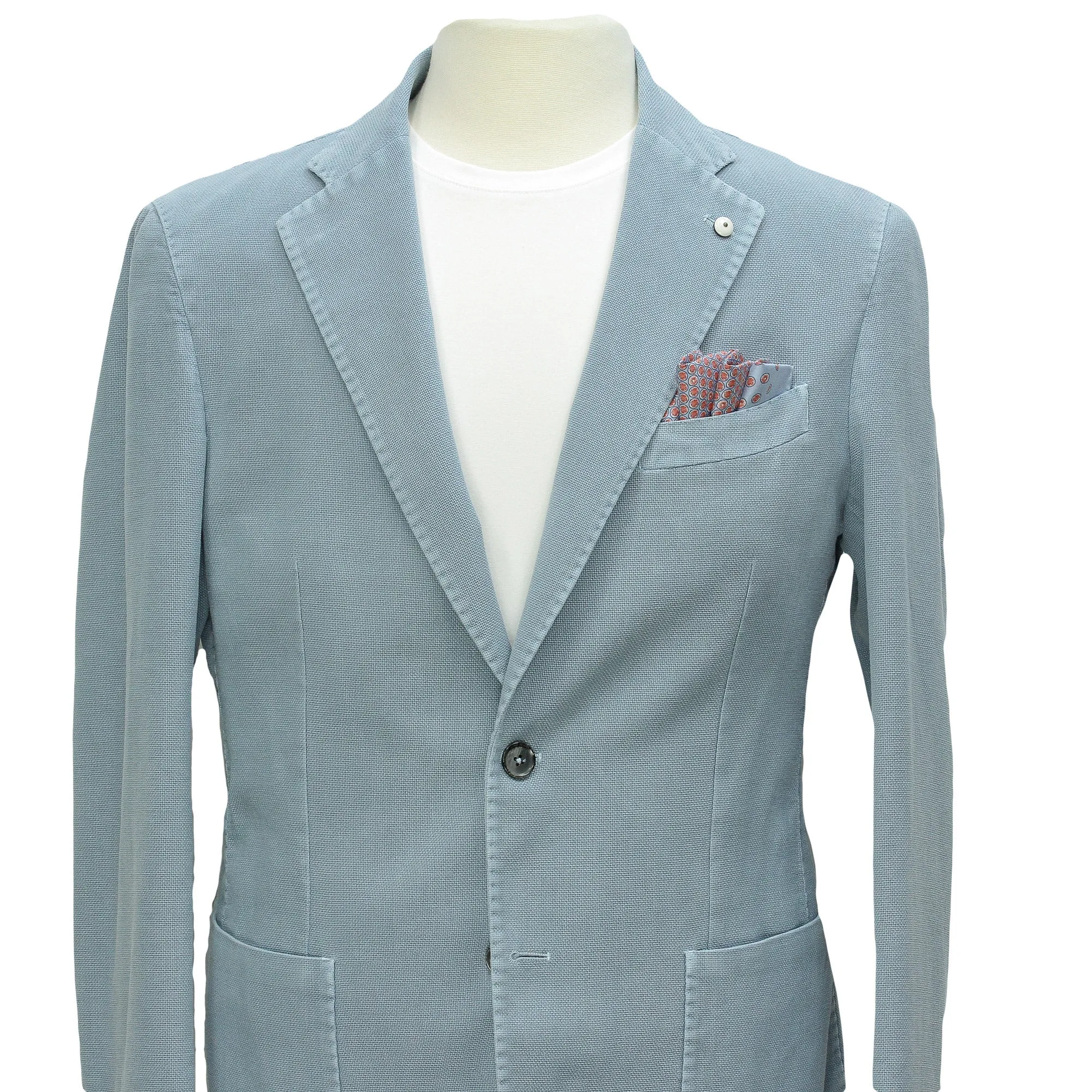 Ocean Blue Solid Cotton-Ramie Unconstructed Sport Jacket - L.B.M. 1911