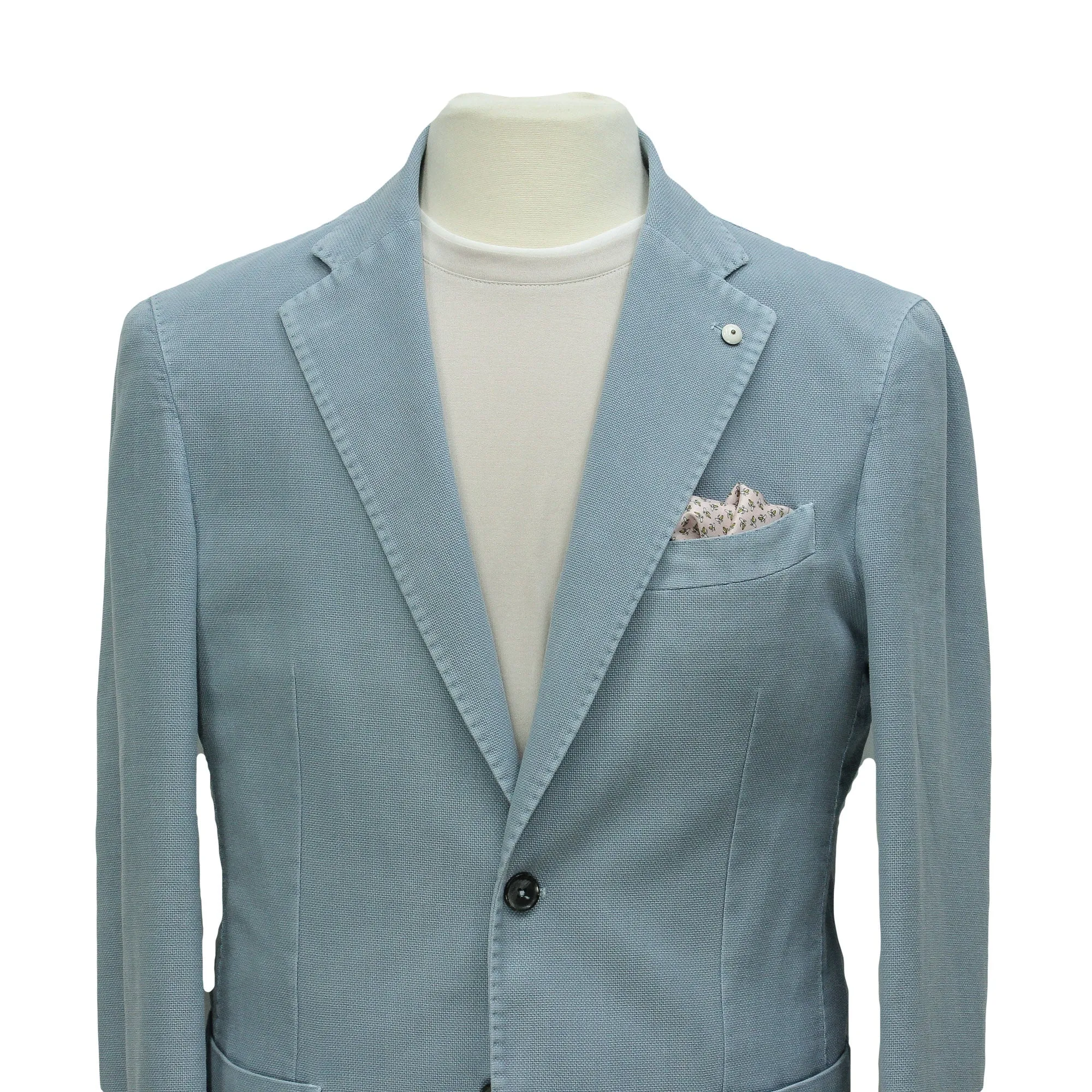 Ocean Blue Solid Cotton-Ramie Unconstructed Sport Jacket - L.B.M. 1911