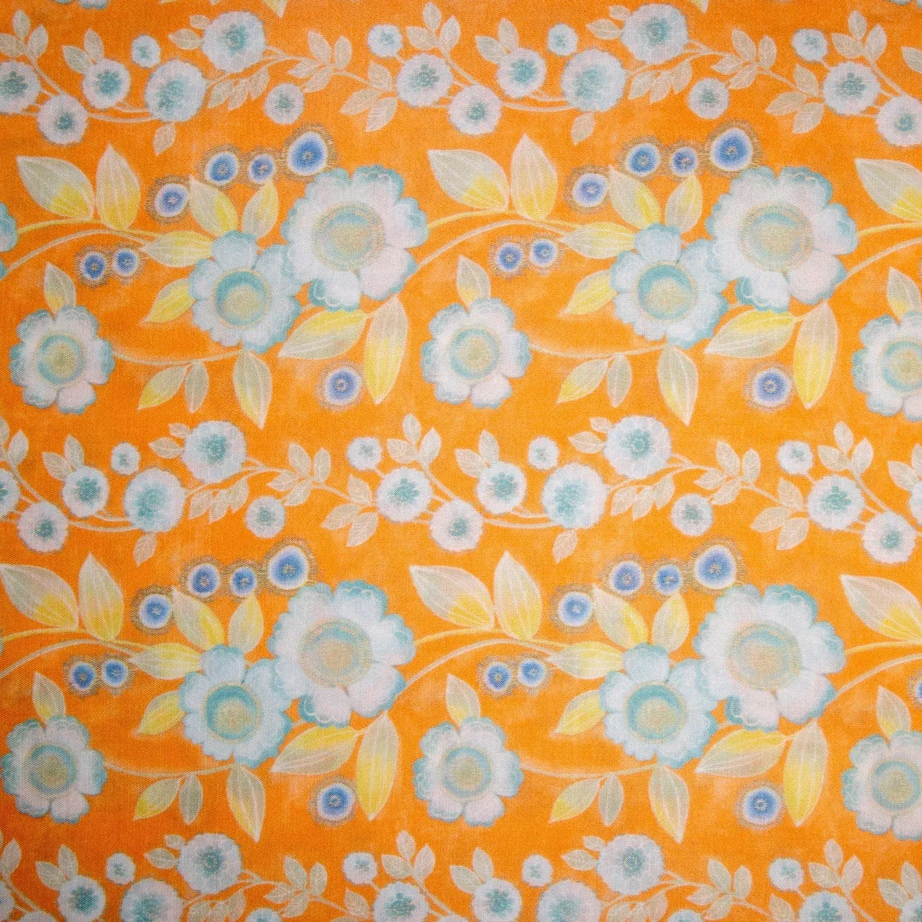 Orange Floral Print Satin Bemberg Fabric