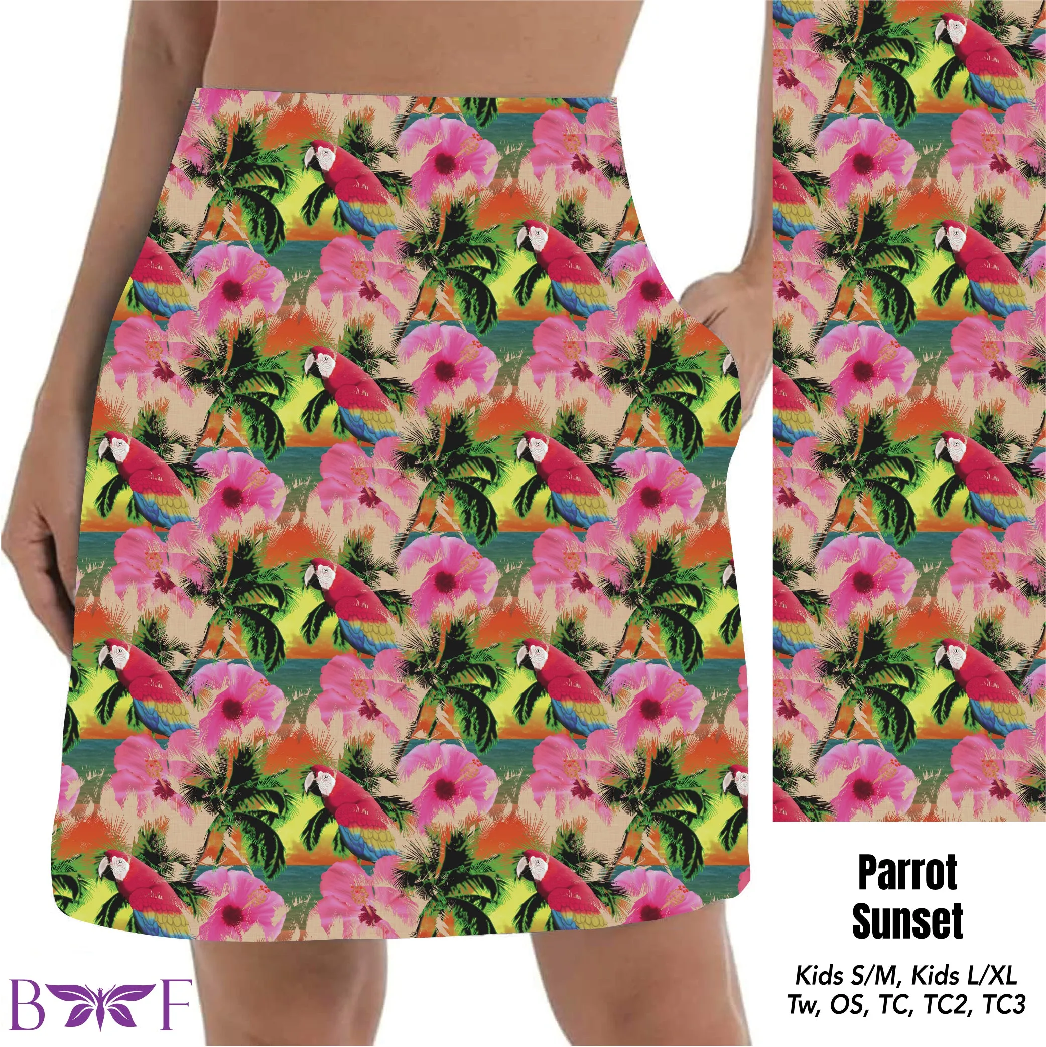 Parrot sunset skorts with pockets