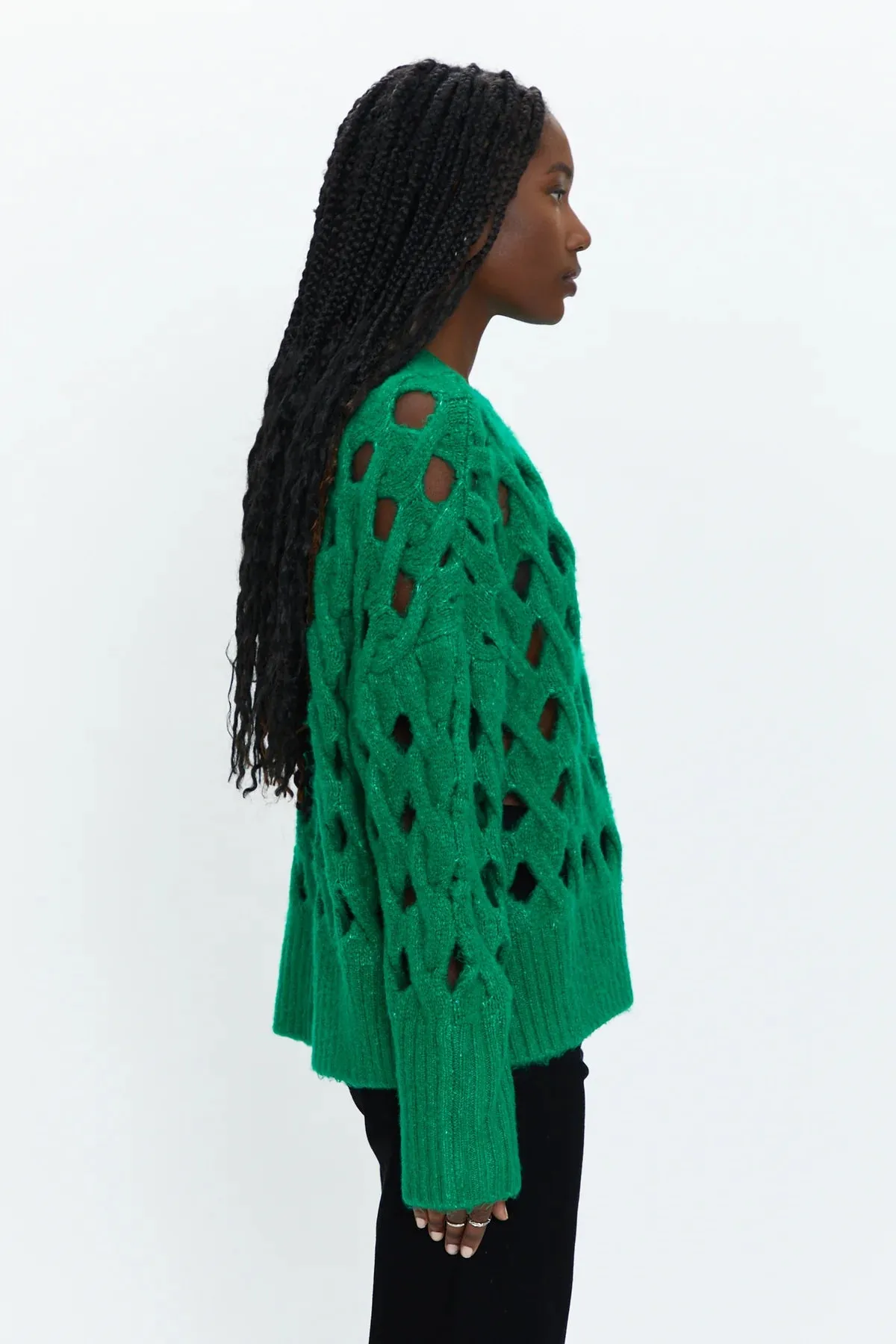 PIS DARYA OPEN KNIT PULLOVER SWEATER EVERGREEN