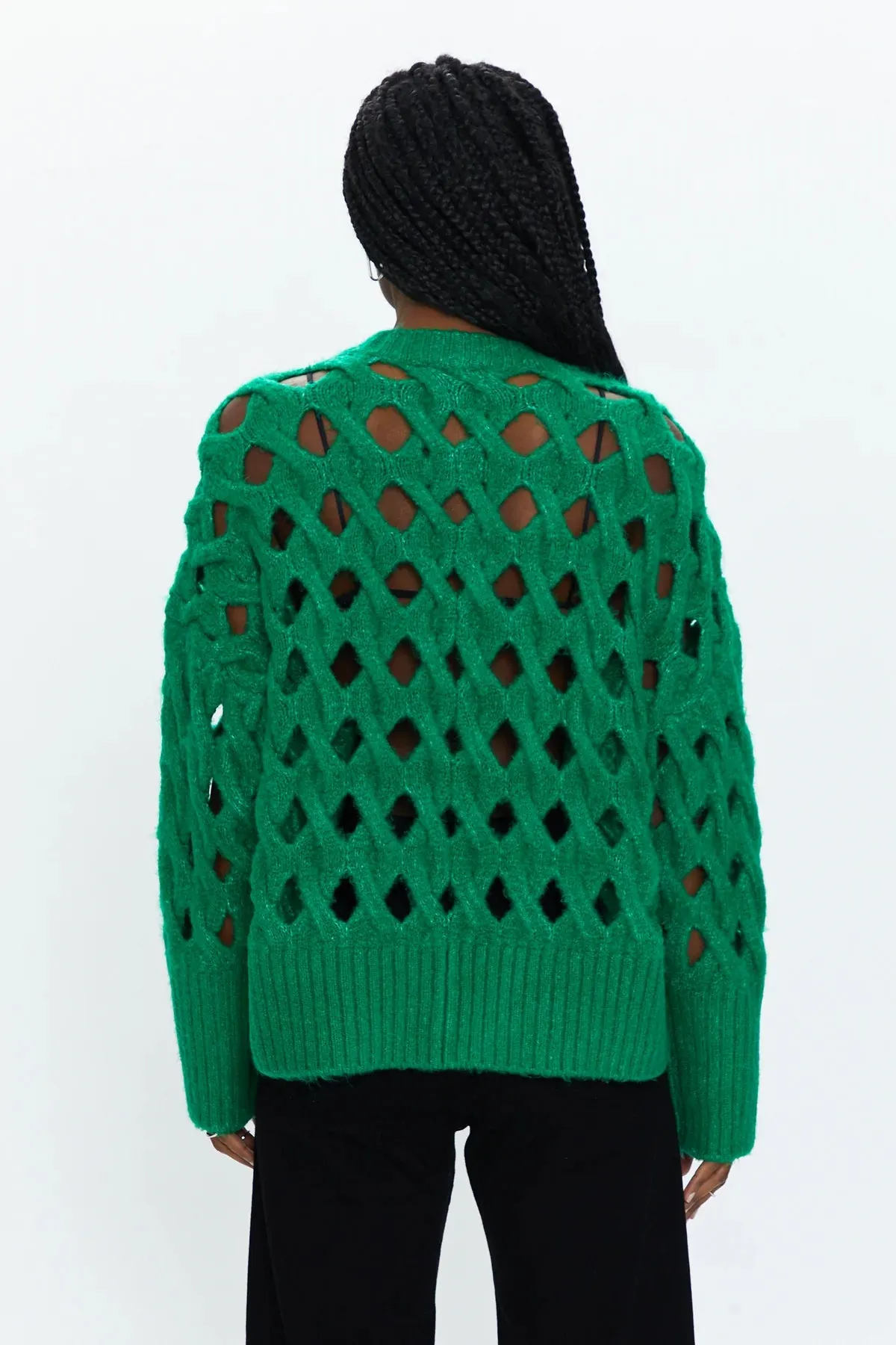 PIS DARYA OPEN KNIT PULLOVER SWEATER EVERGREEN