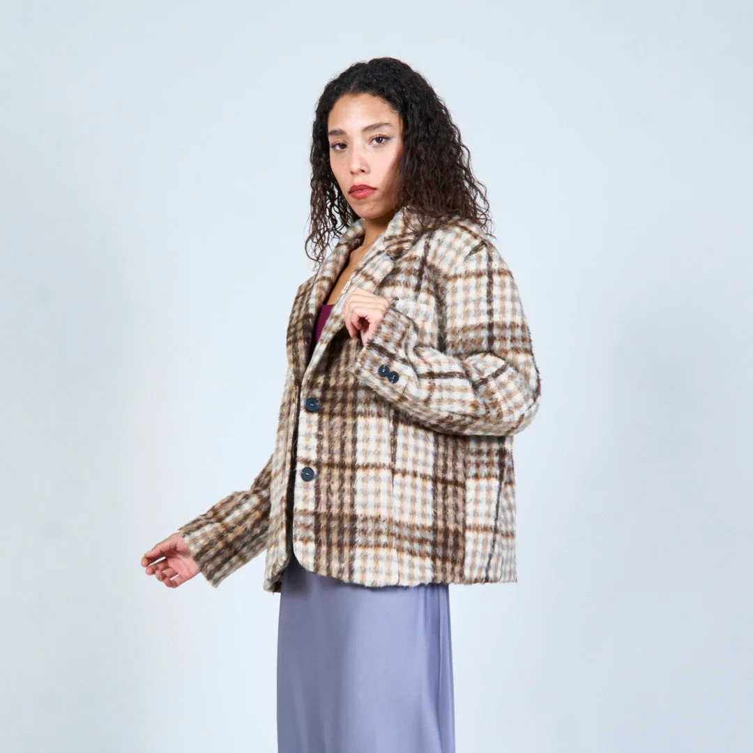 Plaid patterned blazer with button detail wholesale