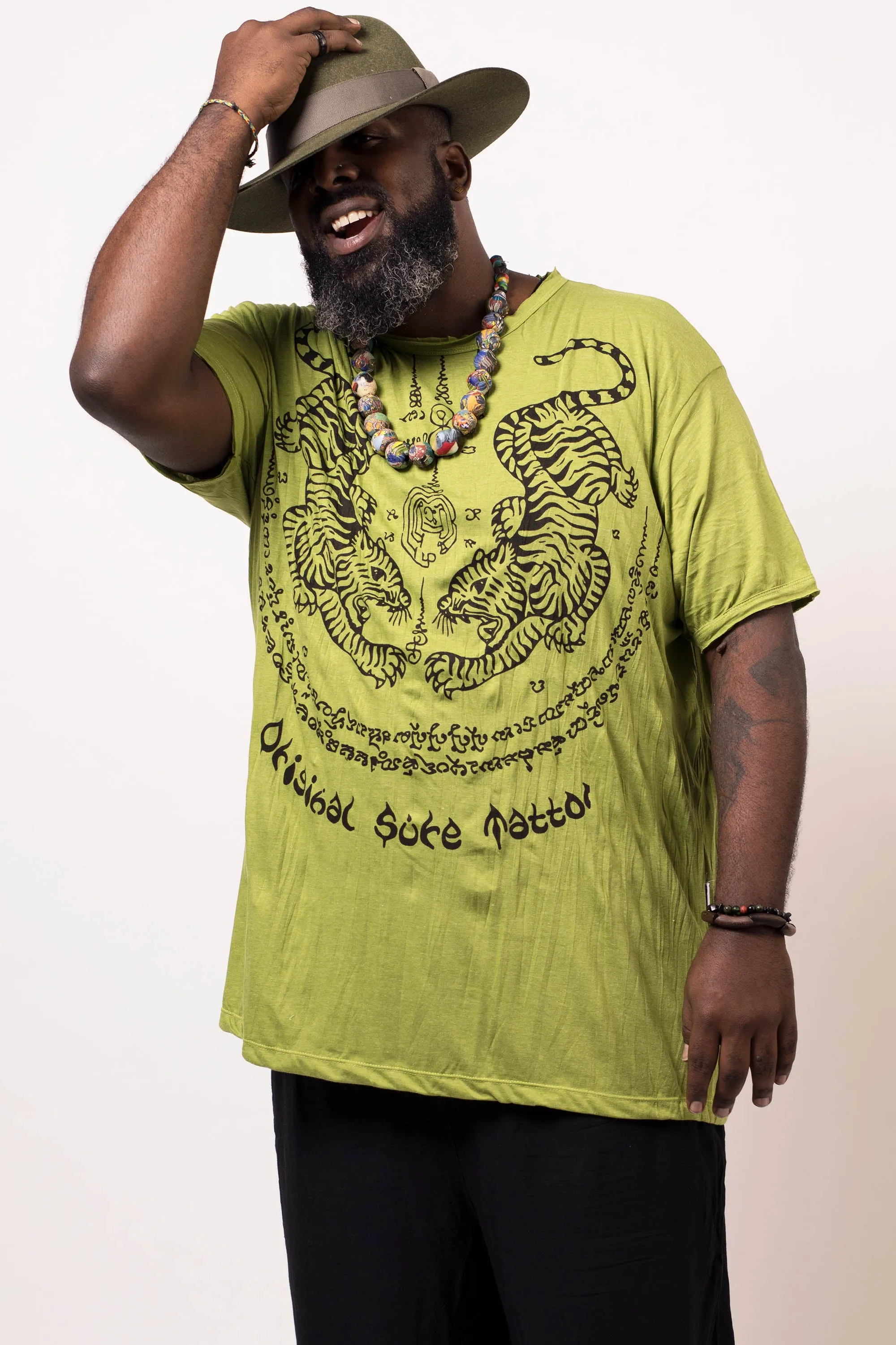 Plus Size Mens Thai Tattoo T-Shirt in Lime