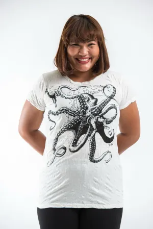 Plus Size Sure Design Women's Octopus T-Shirt White