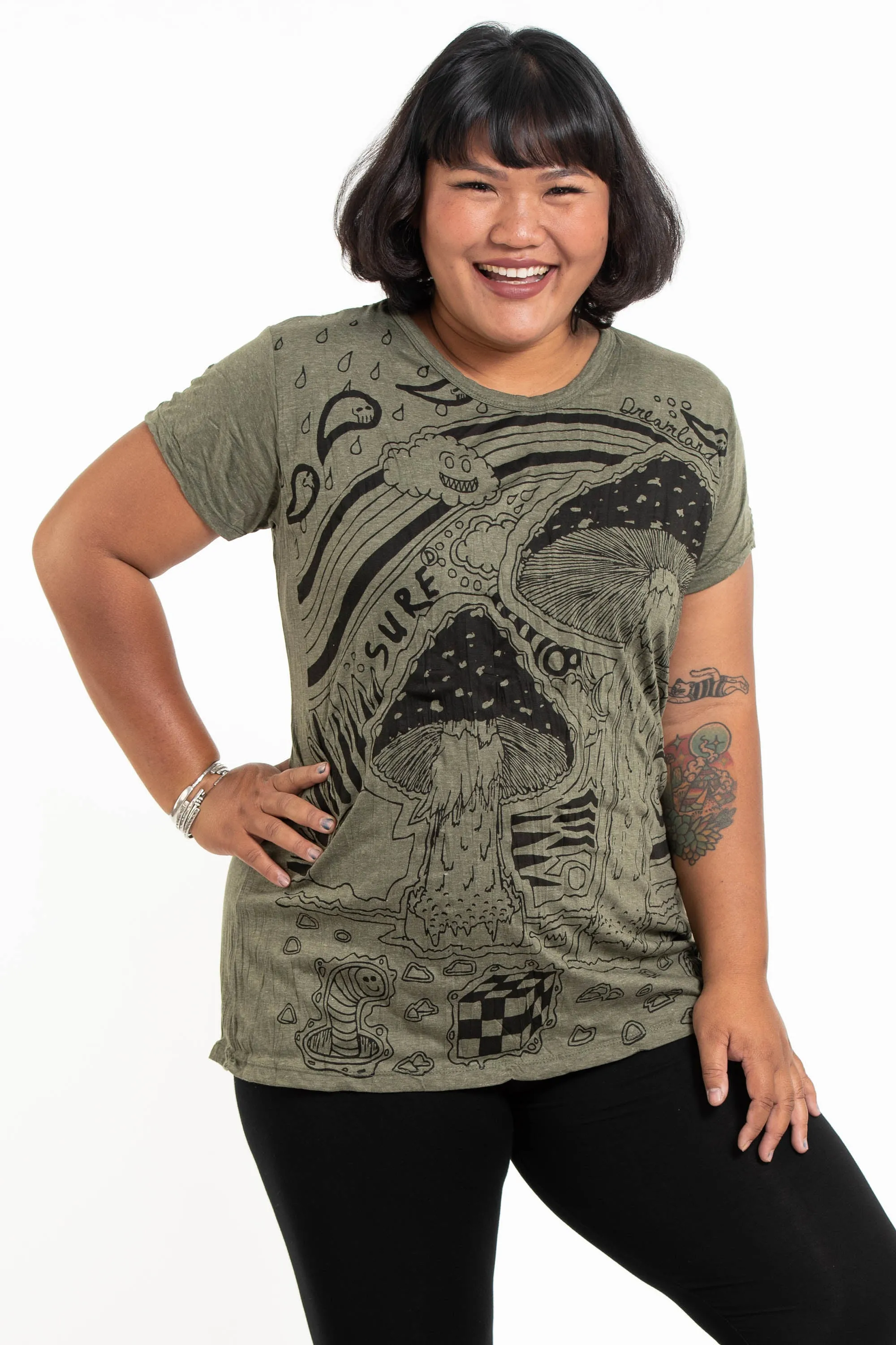 Plus Size Womens Magic Mushroom T-Shirt in Green