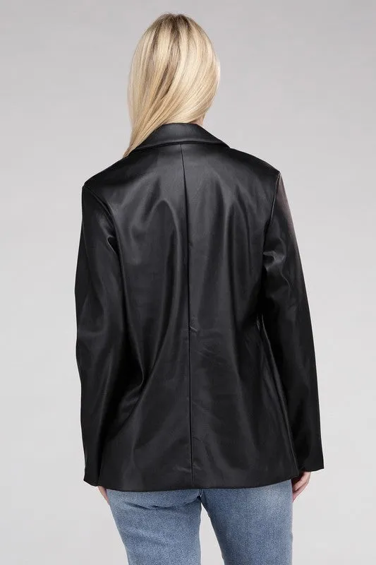 Premium Black Faux Legan Leather Blazer