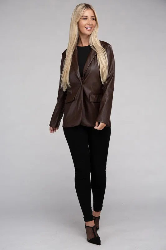 Premium Black Faux Legan Leather Blazer