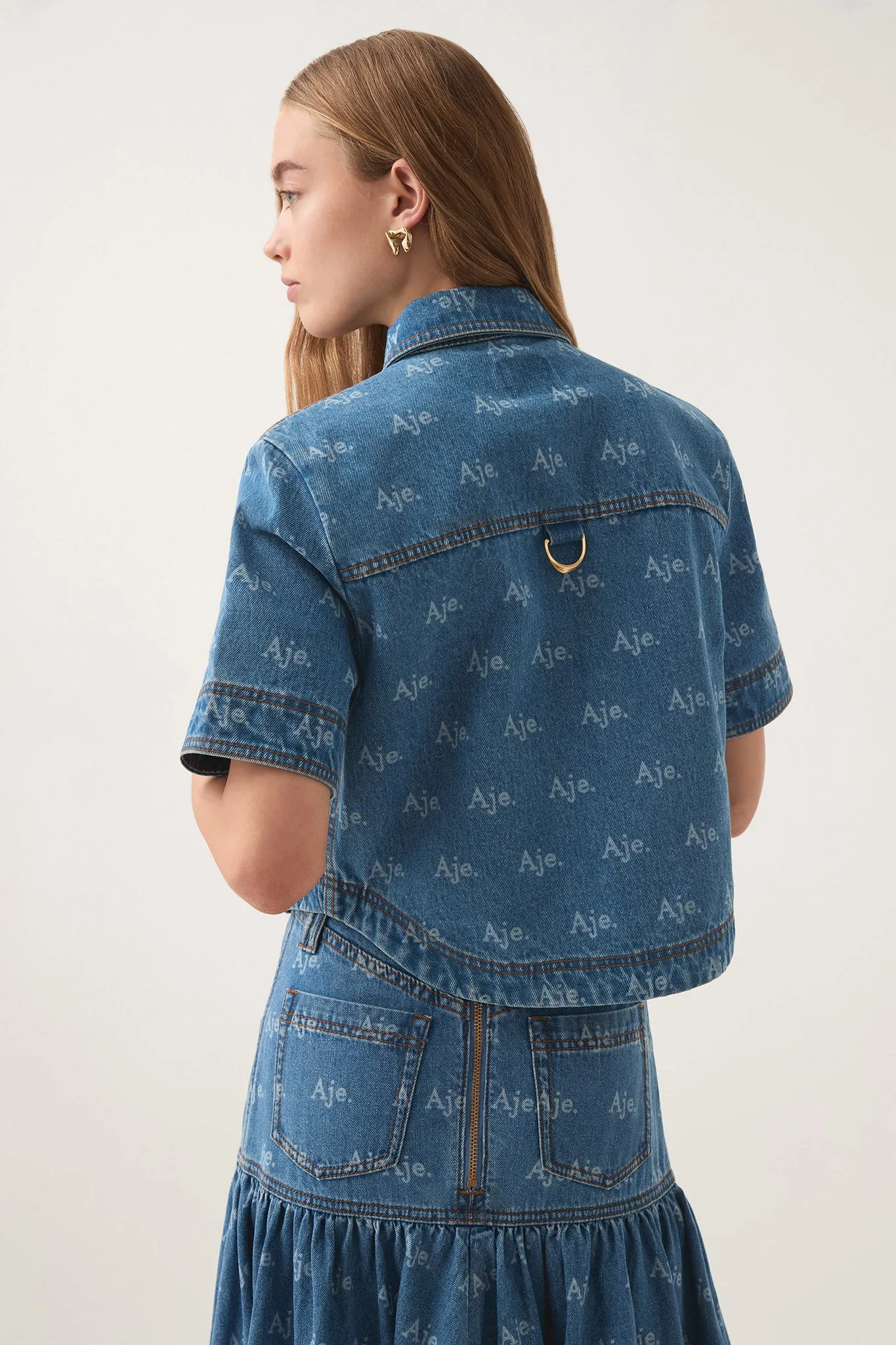 Ratio Logo Denim Cropped Shirt