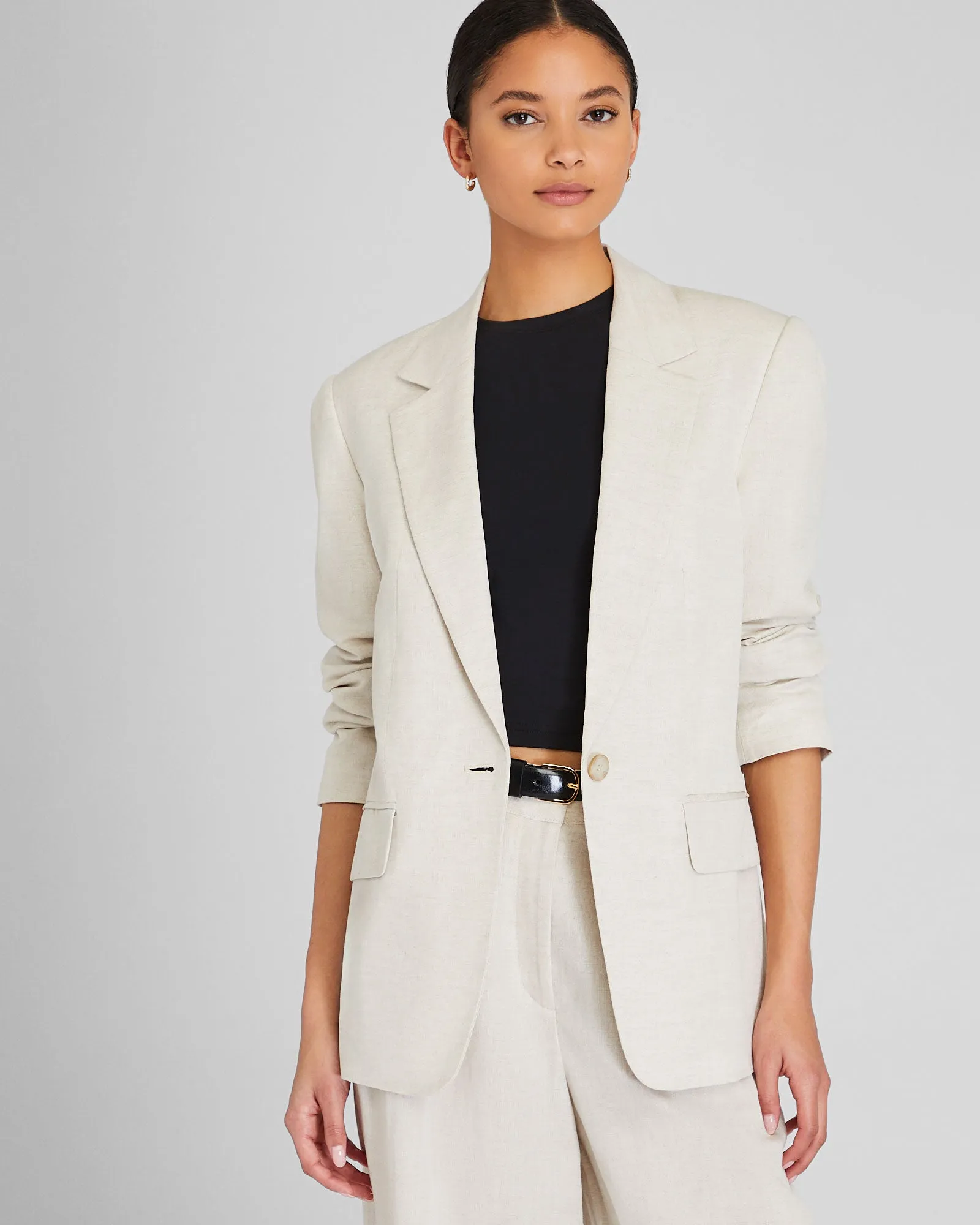 Relaxed Single Breasted Linen-Blend Blazer