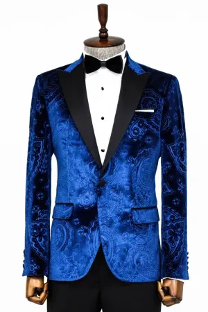 Royal Blue Velvet Paisley Engraved Prom Blazer