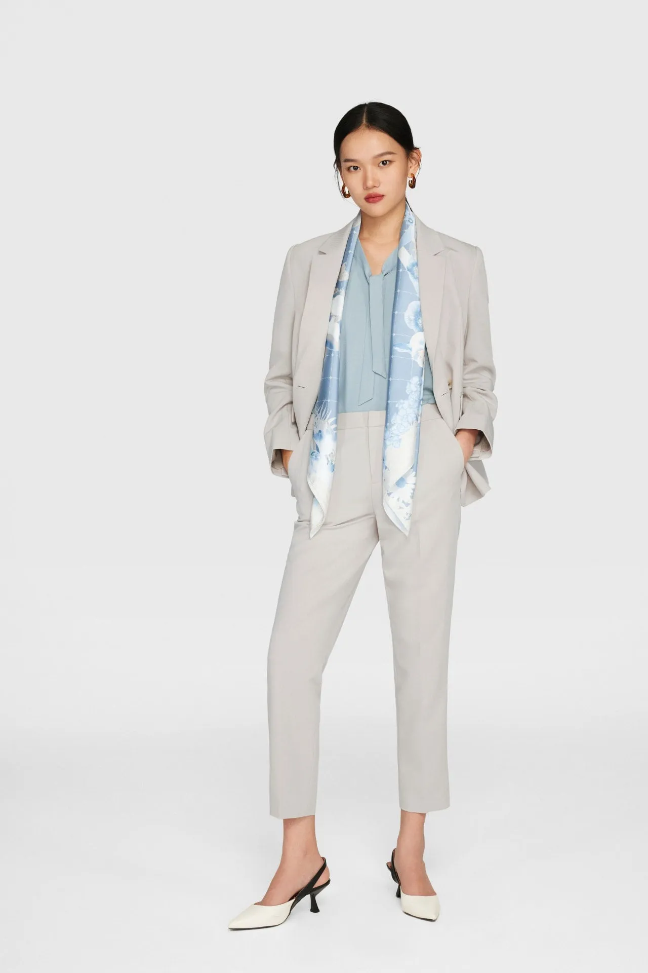 Sofia Soft Touch Stretchable Herringbone Suit Blazer with Check Scarf