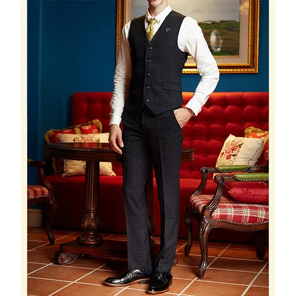 Three Pieces Plaids Slim Blazers for Men Business Gentleman Wedding Formal