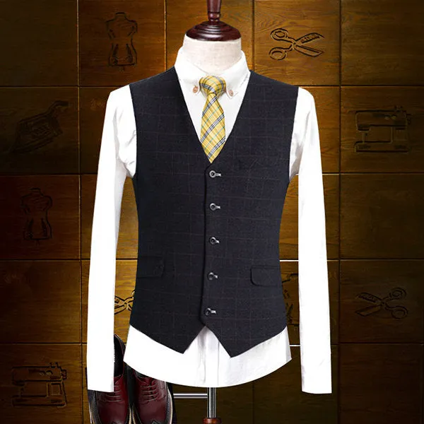 Three Pieces Plaids Slim Blazers for Men Business Gentleman Wedding Formal