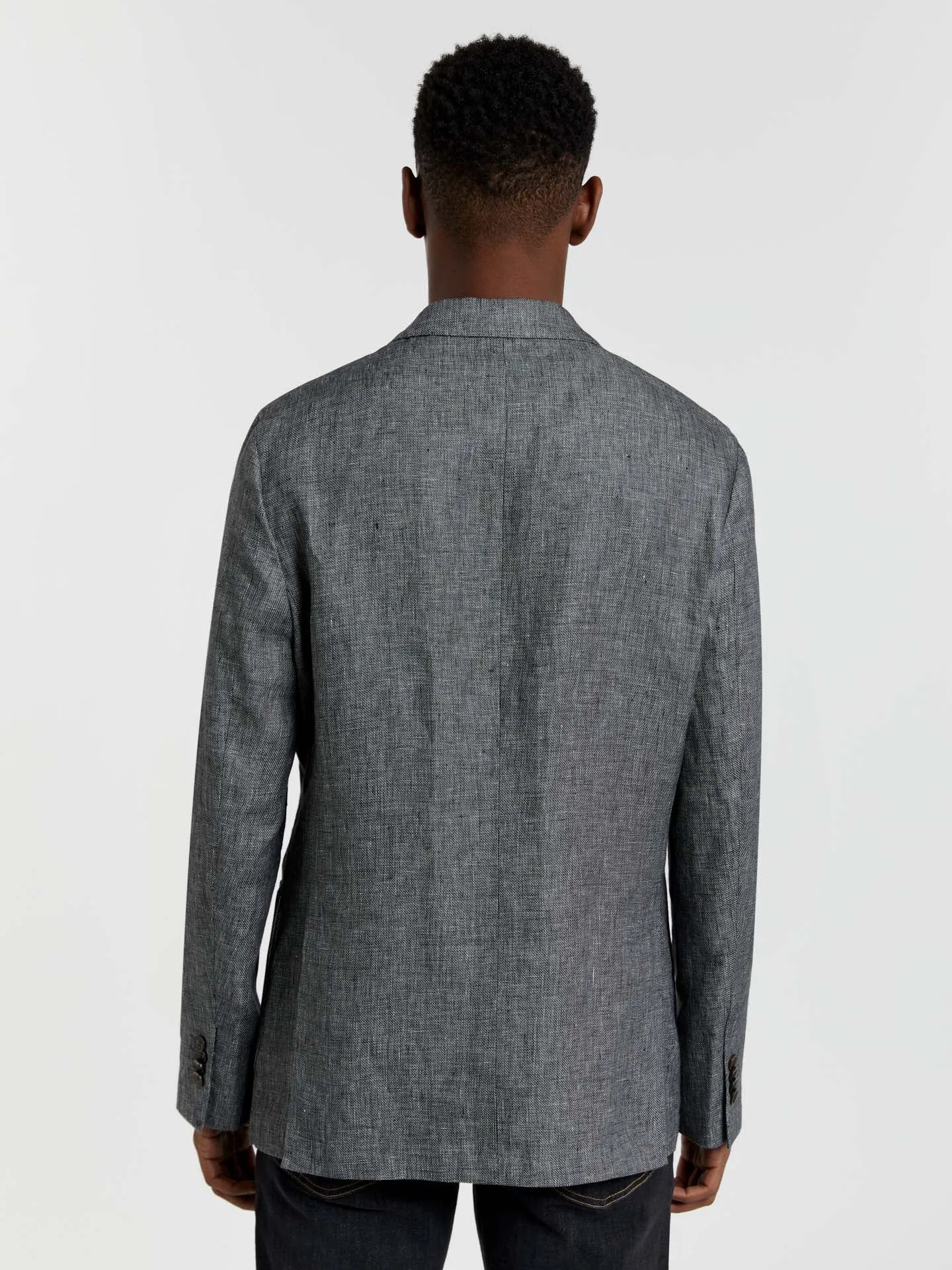 Unstructured plain hopsack linen blazer