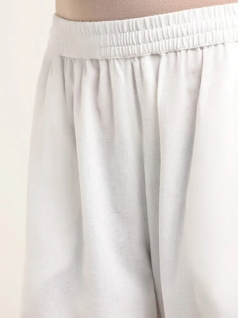 Utsa White Cotton Straight-Leg Pants