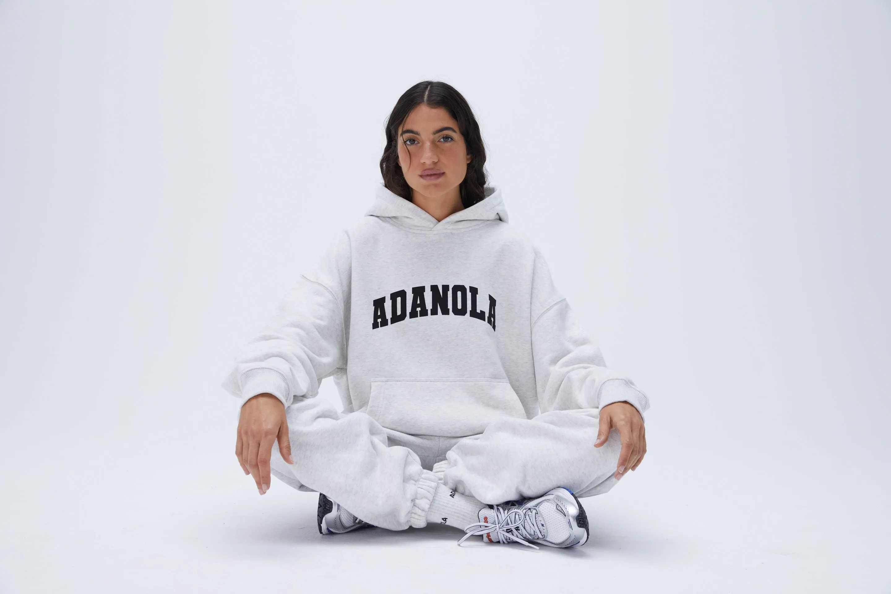 Varsity Oversized Hoodie - Light Grey Melange/Black