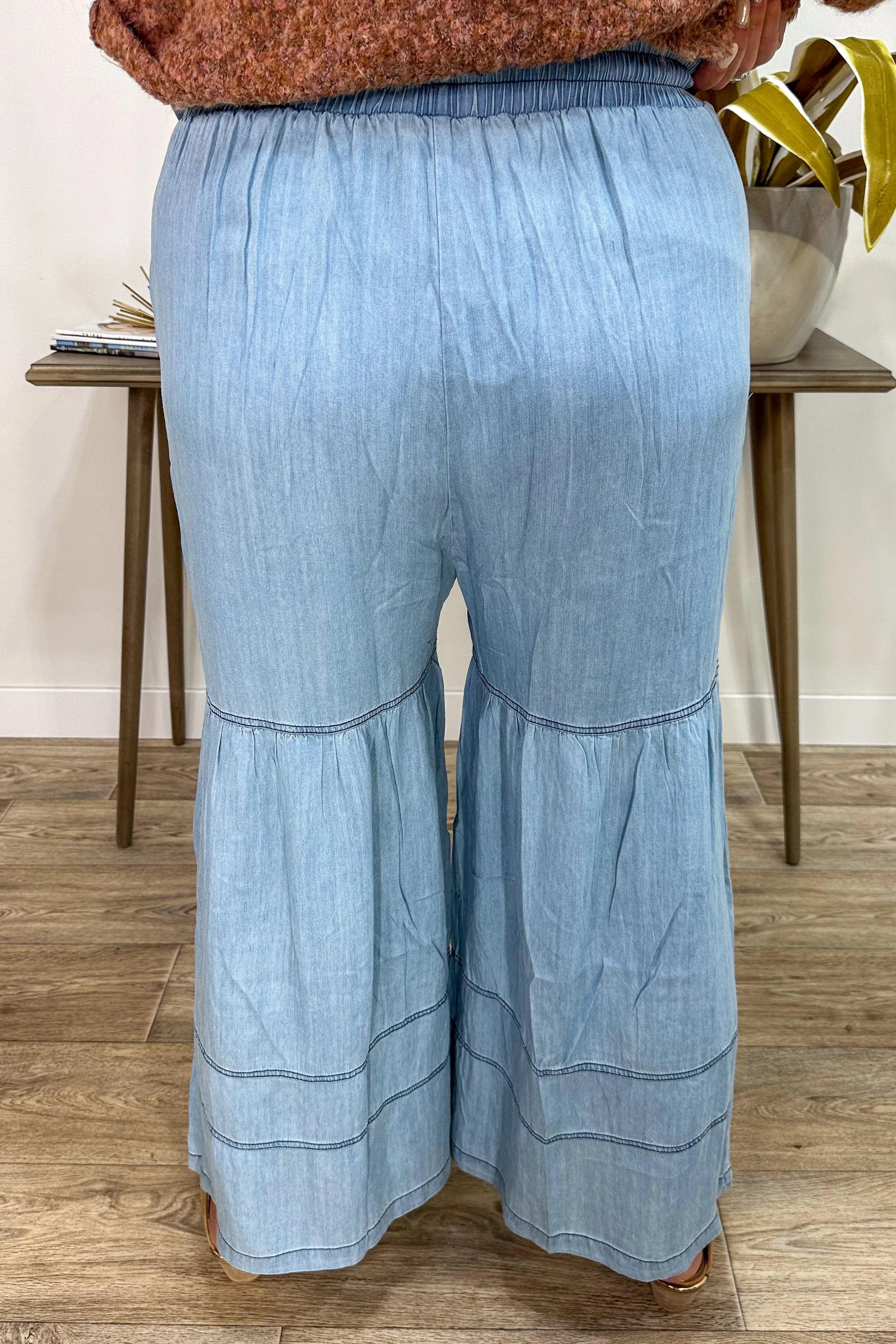 Washed Chambray Side Pockets Pant