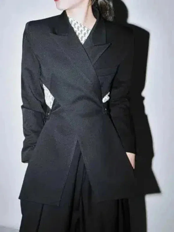 Wenkouban-Winter outfits Christmas Black Friday Cross Split Long Sleeve Blazer Jacket