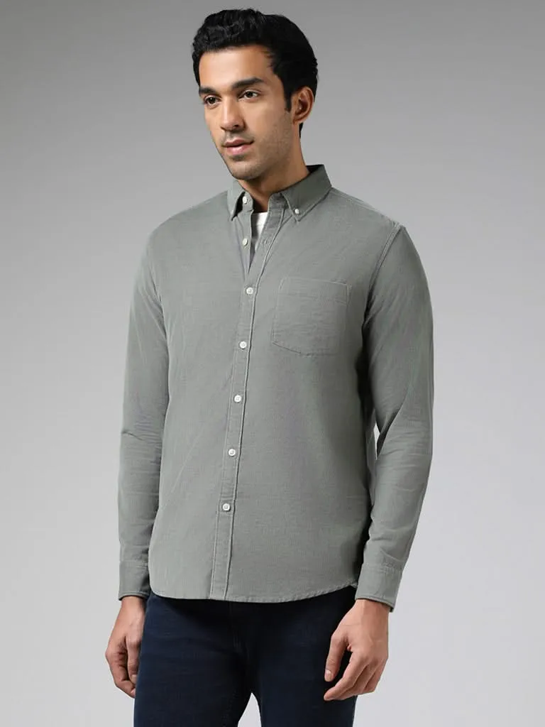 WES Casuals Sage Self Striped Cotton Slim-Fit Corduroy Shirt