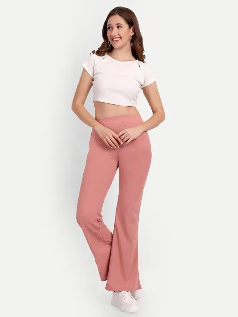 Women high waist bellbottom trouser - Pink