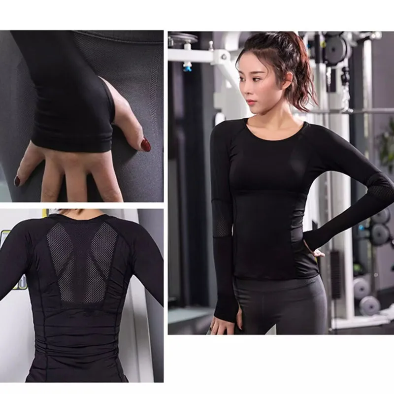 Womens Long Sleeve Mesh Breathable Yoga Sports Shirts